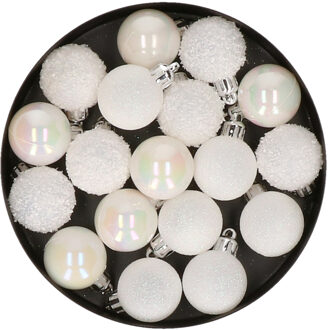 Feeric lights & Christmas Kleine kerstballen - 18x st - wit - D3 cm - kunststof - kerstversiering