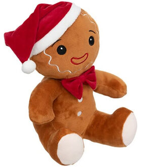 Feeric lights & Christmas Knuffel peperkoekmannetje - bruin - met kerstmuts - 25 cm - pluche - kerstknuffel
