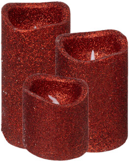 Feeric lights & Christmas LED kaarsen/stompkaarsen set - 3x stuks - rood - glitter
