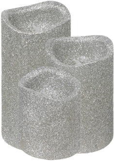 Feeric lights & Christmas LED kaarsen/stompkaarsen set - 3x stuks - zilver - glitter