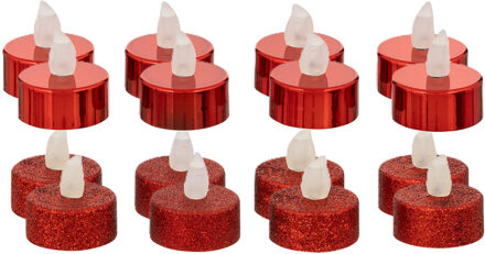 Feeric lights & Christmas LED theelichtjes/waxinelichtjes - 16x stuks - rood - glitter en glans