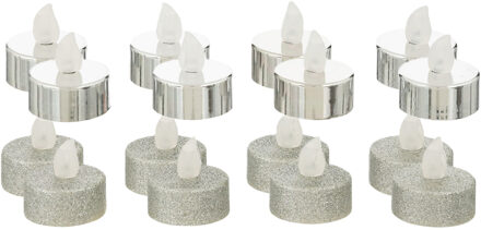 Feeric lights & Christmas LED theelichtjes/waxinelichtjes - 16x stuks - zilver - glitter en glans