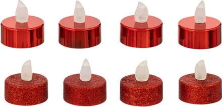 Feeric lights & Christmas LED theelichtjes/waxinelichtjes - 24x stuks - rood - glitter en glans
