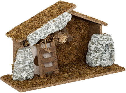 Feeric lights & Christmas Lege kerststal - zonder figuren - L30,5 x B11,5 x H19 cm - hout/mos Bruin