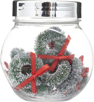 Feeric lights & Christmas Mini kerstkransen decoraties - 8x stuks - in glazen pot - 3 x 8 cm - polyester - hobby deco