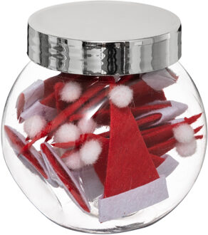 Feeric lights & Christmas Mini kerstmutsen decoraties - 36x stuks - in glazen pot - 5 cm - polyester - hobby deco