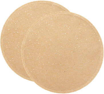 Feeric lights & Christmas Placemat - 4x - goud glitter - rond - D38 cm - jute - Voor o.a. Kerstmis/bruiloft/feest