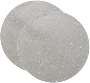 Feeric lights & Christmas Placemat - 6x - zilver glitter - rond - D38 cm - jute - Voor o.a. Kerstmis/bruiloft/feest