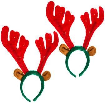 Feeric lights & Christmas Rendier LED diadeem - 2x - rood/groen - vilt - haarband met verlichting - verkleedaccessoire
