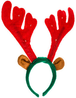 Feeric lights & Christmas Rendier LED diadeem - rood/groen - vilt - haarband met verlichting - verkleedaccessoire