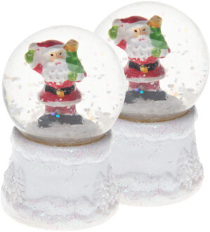 Feeric lights & Christmas Sneeuwbollen/snowglobes - 2x st- mini - kerstman - met licht - 4,5 x 7 cm