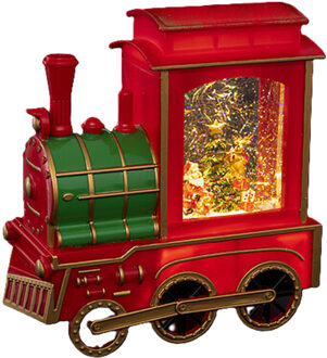 Feeric lights & Christmas Snowglobe glitter trein - 21 cm - met LED verlichting - warm wit - kersttrein lantaarn