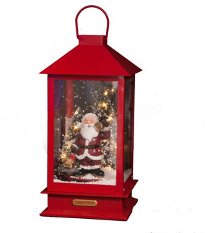 Feeric lights & Christmas Snowglobe/sneeuw lantaarn - kerstman - rood - 19 x 19 x 38 cm - met licht en muziek