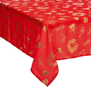 Feeric lights & Christmas Tafelkleed Kerst thema - rood/goud - polyester - 360 x 140 cm