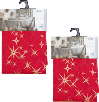 Feeric lights & Christmas Tafelkleed/tafellaken - 2x - rood - gouden sterren - 140 x 240 cm - katoen - rechthoekig