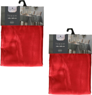 Feeric lights & Christmas Tafelkleed/tafellaken - 2x - rood - sprakling - 140 x 360 cm - katoen - rechthoekig