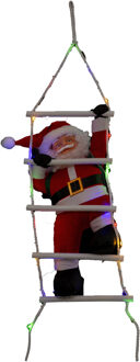 Feeric lights & Christmas Verlichte kerstman op ladder - klimmend - H60 cm - met LED verlichting