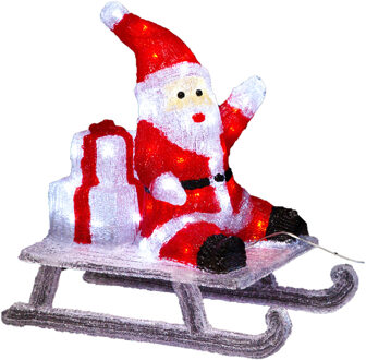 Feeric lights & Christmas Verlichte kerstman op slee -H48,5 cm -60 leds - kerstverlichting figuur Rood