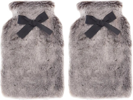 Feeric lights & Christmas Warmwaterkruik - 2x - 280 ml - fluffy pluche - grijs - winter - kruik