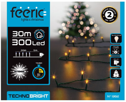 Feeric lights kerstverlichting - warm wit - 30 meter - 300 leds - Kerstverlichting kerstboom Groen