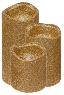 Feeric lights LED kaarsen set - 3x stuks - goud glitter - LED kaarsen Goudkleurig