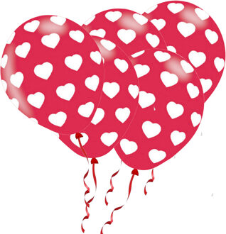 Feest ballonnen met hartjes motief - 12x stuks - rood - 27.5 cm - Valentijnsdag/huwelijk thema