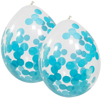 Feest ballonnen transparant met confetti - blauw - 12x stuks - 30 cm
