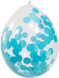 Feest ballonnen transparant met confetti - blauw - 4x stuks - 30 cm