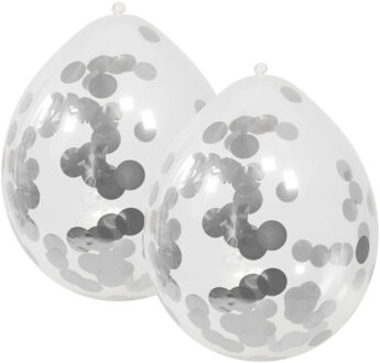 Feest ballonnen transparant met confetti - zilver - 12x stuks - 30 cm