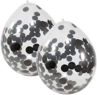 Feest ballonnen transparant met confetti - zwart - 8x stuks - 30 cm