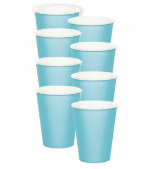 Feest bekertjes karton - lichtblauw - 16x stuks - 256 ml - Wegwerpbekertjes