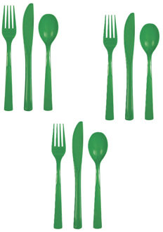 Feest bestek setje - 12 personen - herbruikbaar kunststof - donkergroen - messen/vorken/lepels