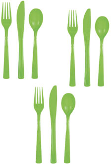 Feest bestek setje - 12 personen - herbruikbaar kunststof - limegroen - messen/vorken/lepels