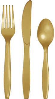 Feest bestek setje - 18-delig - herbruikbaar kunststof - goud - messen/vorken/lepels Goudkleurig