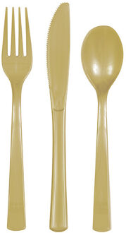 Feest bestek setje - 18-delig - herbruikbaar kunststof - goud - messen/vorken/lepels