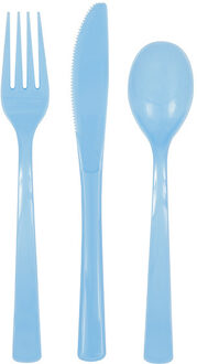 Feest bestek setje - 18-delig - herbruikbaar kunststof - lichtblauw - messen/vorken/lepels