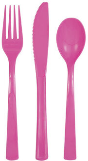 Feest bestek setje - 18-delig - herbruikbaar kunststof - roze - messen/vorken/lepels