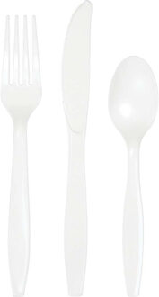 Feest bestek setje - 18-delig - herbruikbaar kunststof - wit - messen/vorken/lepels