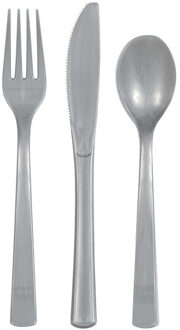 Feest bestek setje - 18-delig - herbruikbaar kunststof - zilver - messen/vorken/lepels