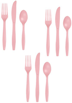 Feest bestek setje - 36 personen - herbruikbaar kunststof - lichtroze - messen/vorken/lepels