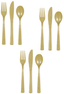 Feest bestek setje - 48 personen - herbruikbaar kunststof - goud - messen/vorken/lepels