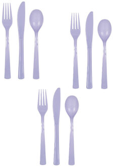 Feest bestek setje - 48 personen - herbruikbaar kunststof - lavendel paars - messen/vorken/lepels