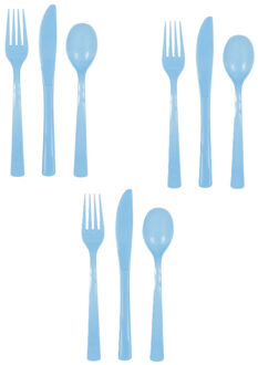 Feest bestek setje - 48 personen - herbruikbaar kunststof - lichtblauw - messen/vorken/lepels