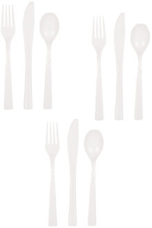Feest bestek setje - 48 personen - herbruikbaar kunststof - wit - messen/vorken/lepels