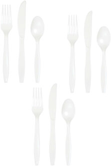 Feest bestek setje - 48 personen - herbruikbaar kunststof - wit - messen/vorken/lepels