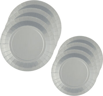 Feest borden set - 20x stuks - zilver - 17 cm en 22 cm - Feestbordjes Zilverkleurig