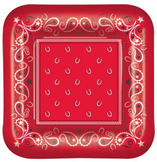 Feest bordjes Boeren zakdoek - cowboy/boeren thema - 8x stuks - gebaksbordjes Multi