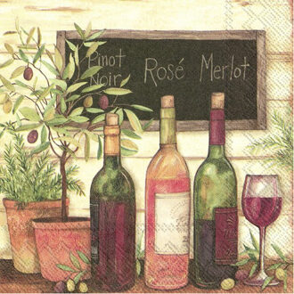 Feest Diner servetten - wijn/olijfbomen - 20x - 3-laags - 33 x 33 cm - bbq/tafelen/borrelen