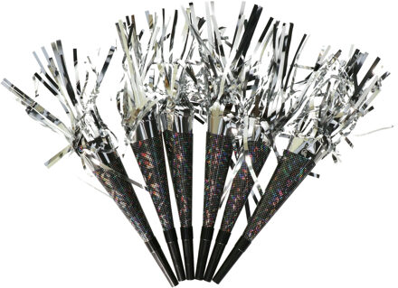 Feest/party blaas toeters - set 12x stuks - metallic papier - 20 cm - feestartikelen verjaardag