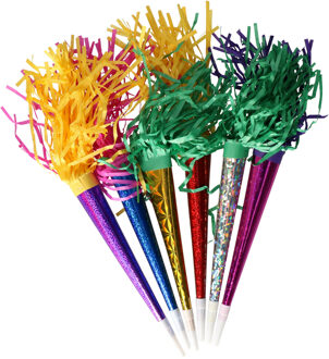 Feest/party blaas toeters - set 48x stuks - metallic papier - 23 cm - feestartikelen verjaardag